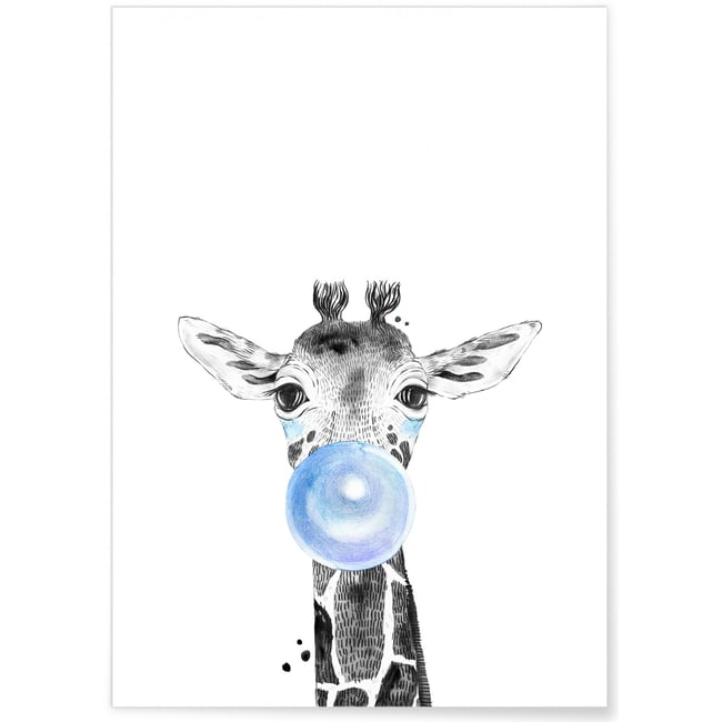 Poster Bulle de Girafe Bleue Couleur blanc <span itemprop=