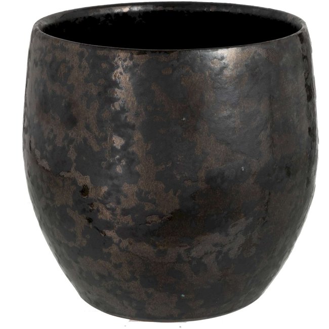 Cache-pot en céramique rond, Mancos Couleur ebène <span itemprop=