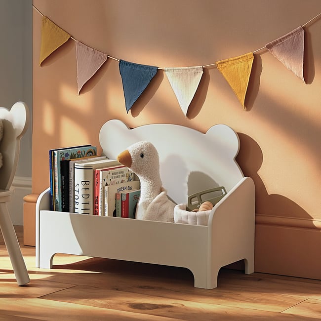 Bear Kids Bookcase Storage Unit, off-white, CUDDLECO