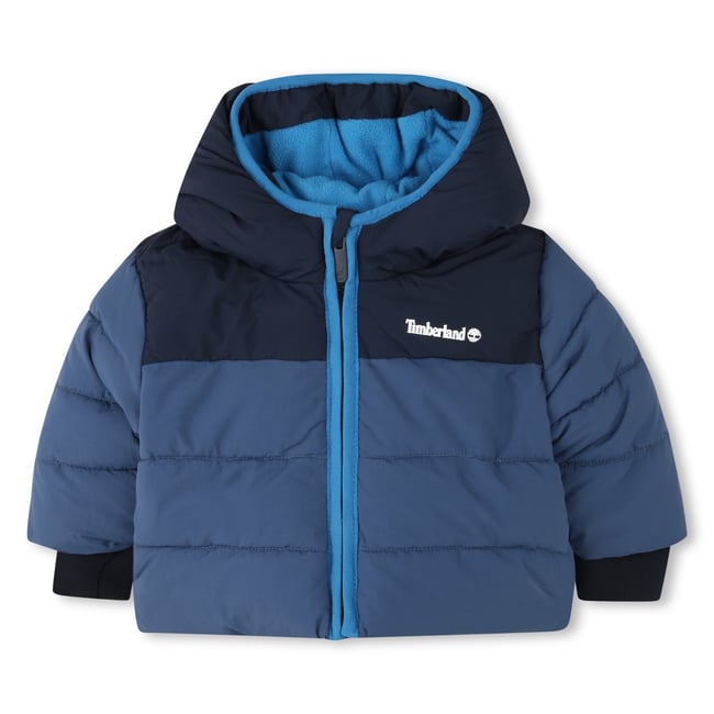 Doudoune à capuche déperlante bleu tonnerre <span itemprop=