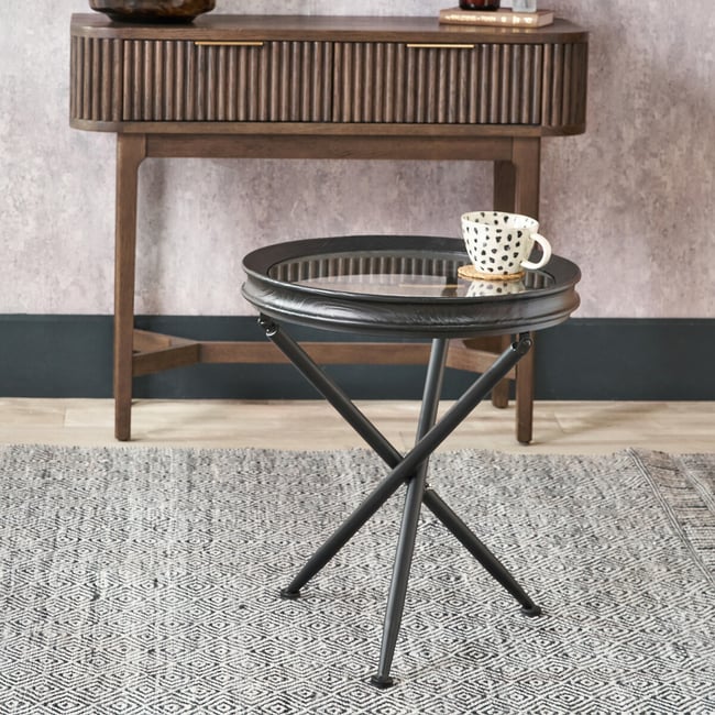 Ellery Glass & Wood Side Table, black, SO'HOME