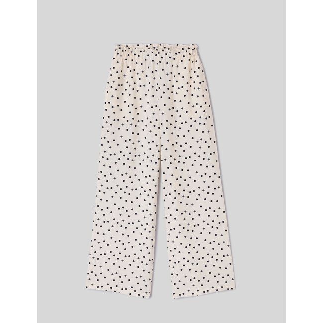 Pantalon fluide à pois blanc écru <span itemprop=