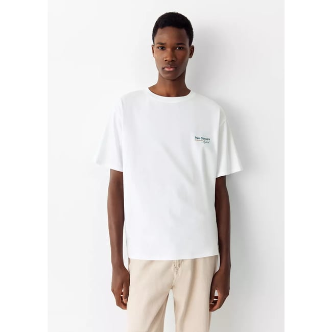T-shirt coton imprimé graphique blanc cassé <span itemprop=