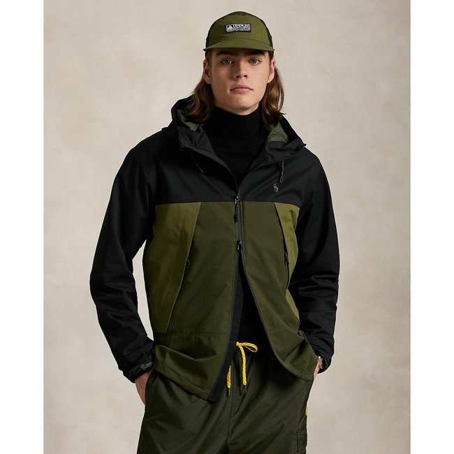 Coupe-vent à capuche vert olive <span itemprop=