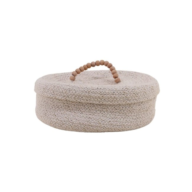 Panier ovale en coton avec couvercle 25x20cm Couleur beige <span itemprop=