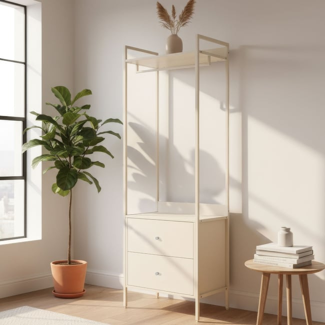 Dressing ouvert bois et métal Couleur beige <span itemprop=
