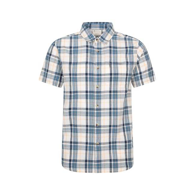 Chemise manches courtes motif/style à carreaux bleu clair <span itemprop=