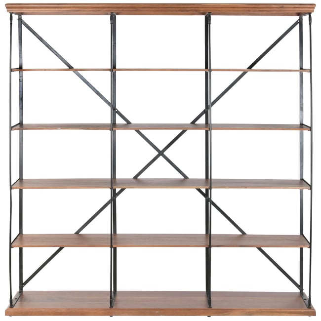 Étagère bibliothèque seesham et métal noir 213x43x220cm Couleur bois <span itemprop=