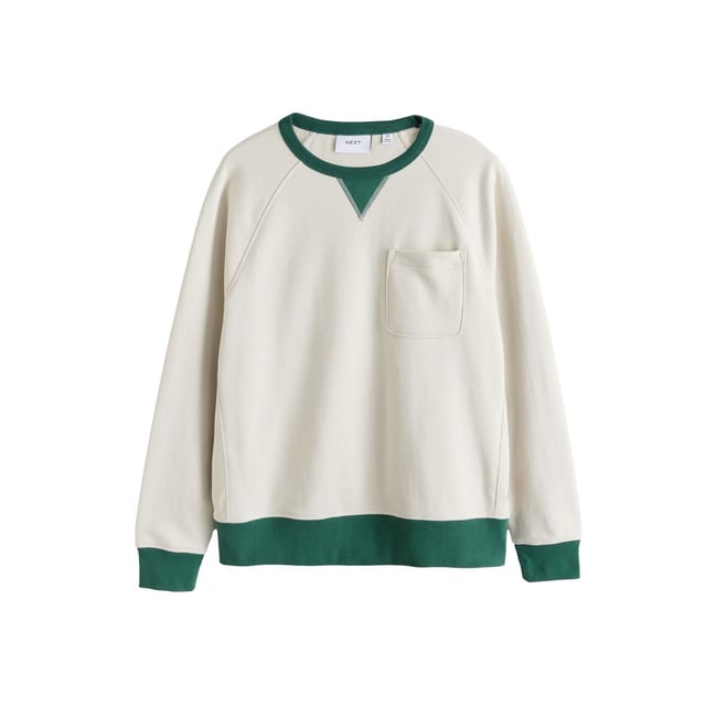 Sweat ras du cou doux à envers bouclé blanc/vert écru <span itemprop=