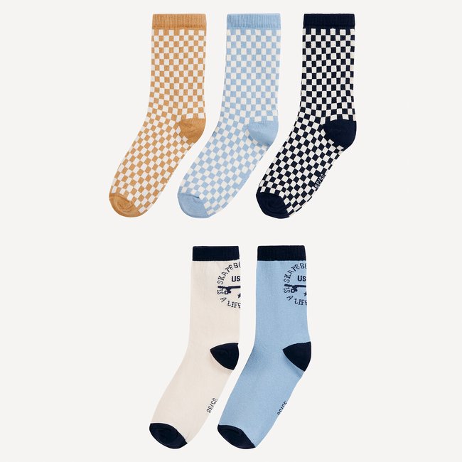 Pack of 5 pairs of patterned socks, blue+yellow+ecru, LA REDOUTE COLLECTIONS