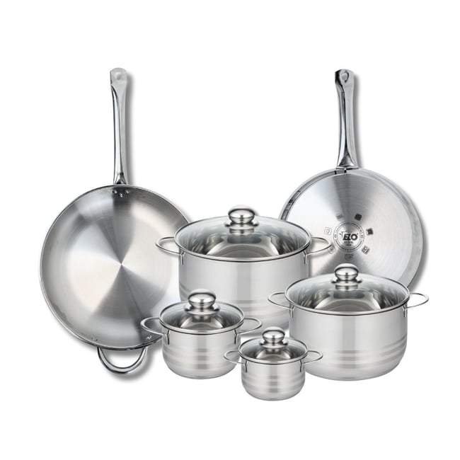 2 poêles 28/32cm + 4 faitouts 12/14/20/24cm PROFI BRILLANT inox <span itemprop=