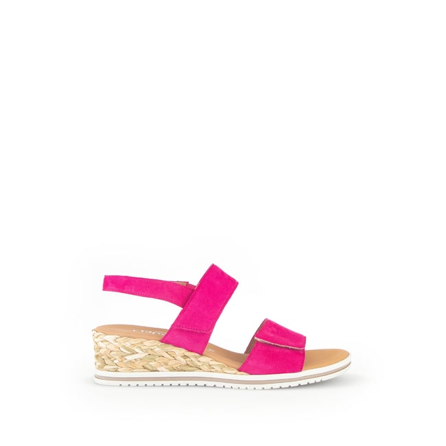 Sandales en cuir velours à talon compensé pink velours <span itemprop=