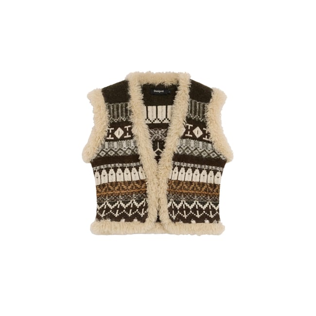 Gilet en maille jacquard imprimé noir <span itemprop=