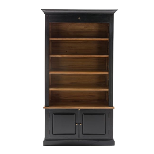 Bibliothèque 2 portes en acacia massif noir H240 cm - FONTAINEBLEAU Couleur noir <span itemprop=