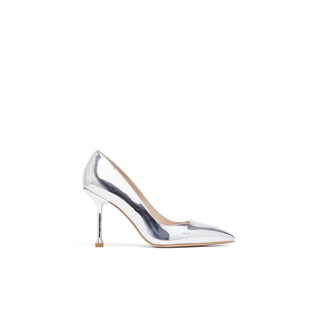 Escarpins lamés effet miroir argent <span itemprop=