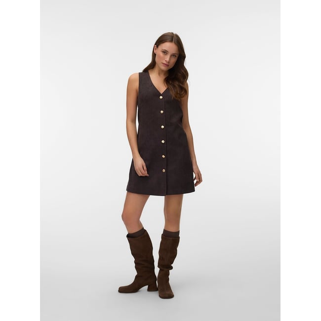 Robe en velours sans manches marron chocolat <span itemprop=