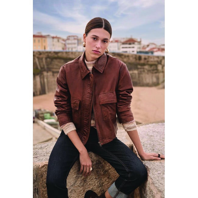 Blouson en cuir COCO cannelle <span itemprop=
