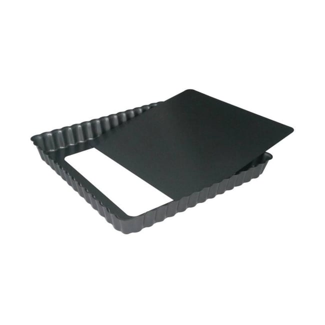 Moule à tarte carrée cannelé acier revêtu d23 x h2.7 cm noir <span itemprop=