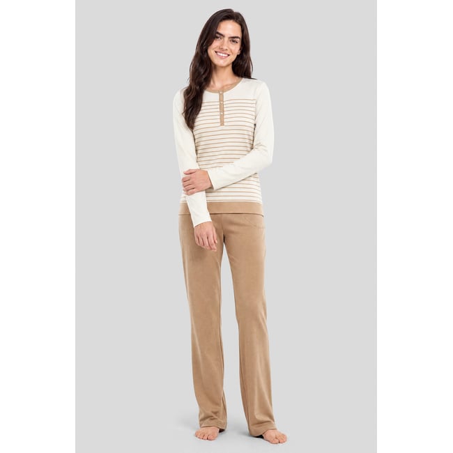 Pyjama rayé long - coton nature/gabardine <span itemprop=