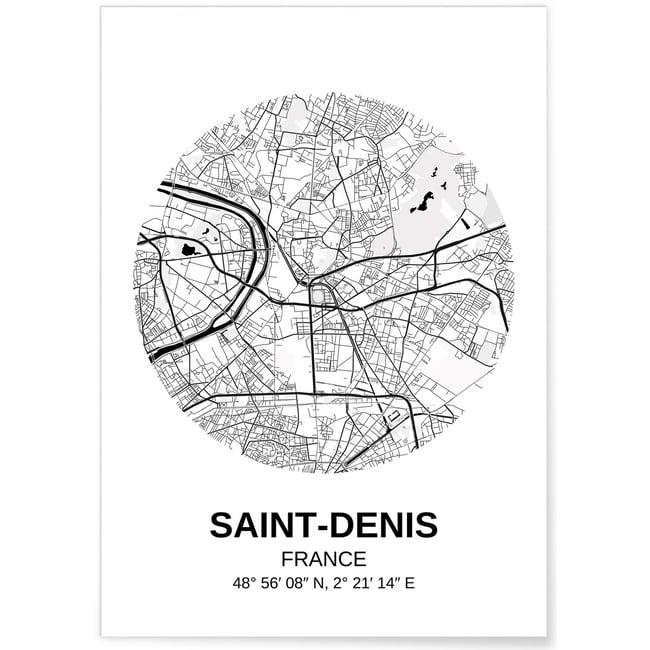 Affiche Carte Saint-Denis Couleur blanc <span itemprop=