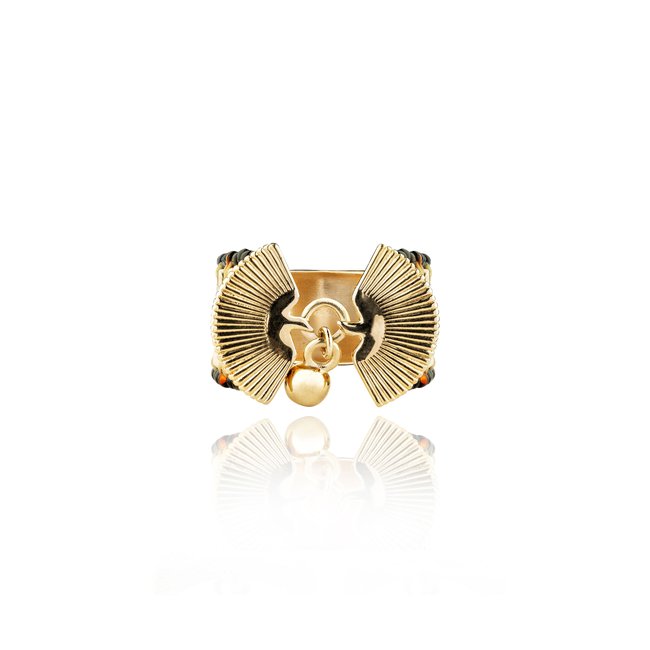 Bague cabochon central FEROY doré <span itemprop=