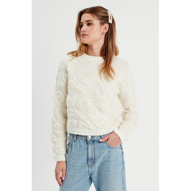 Pull manches longues ecru <span itemprop=
