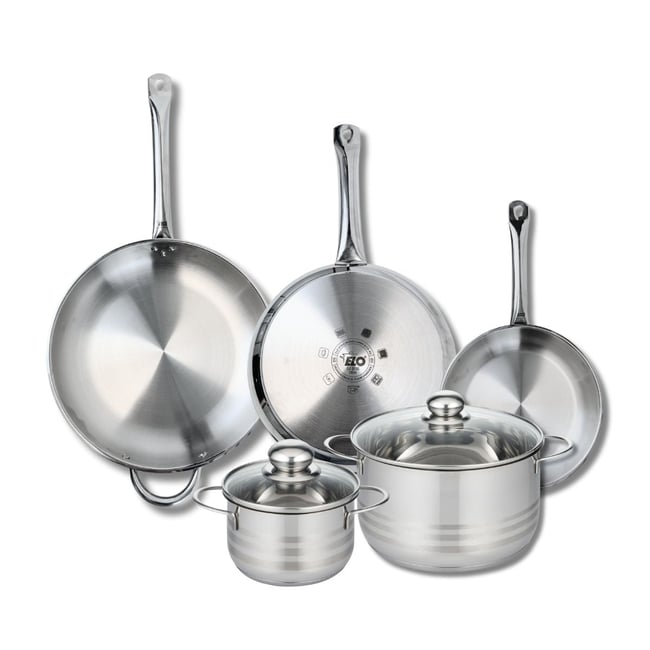 Batterie 3 poêles 24/28/32cm + 2 faitouts 16/24cm PROFI BRILLANT gris <span itemprop=