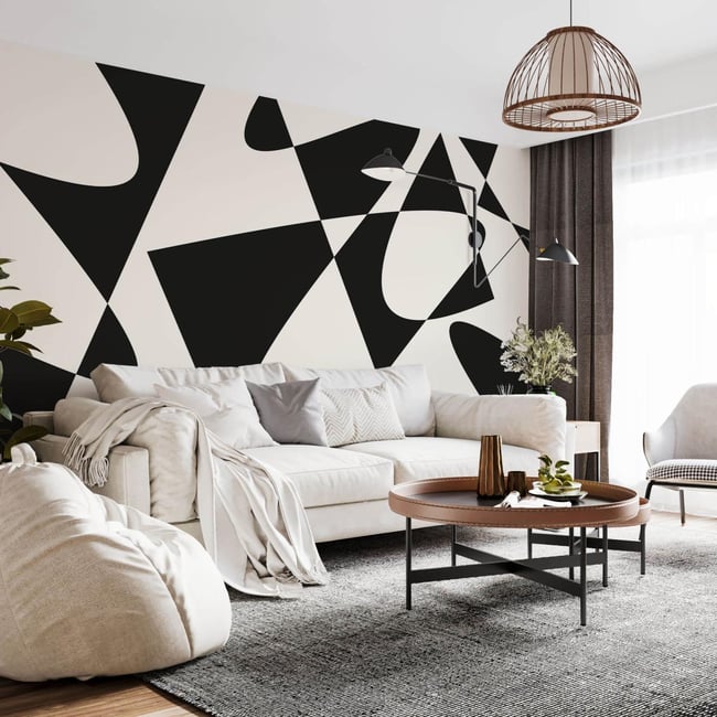 Papier peint panoramique et design avec des formes géométriques noirs et épurées - 255x260 cm (l x h) Couleur noir <span itemprop=