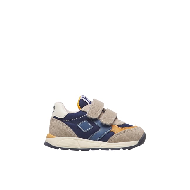 Sneakers en cuir et tissu NORALIS VL. gris tourterelle-marine <span itemprop=