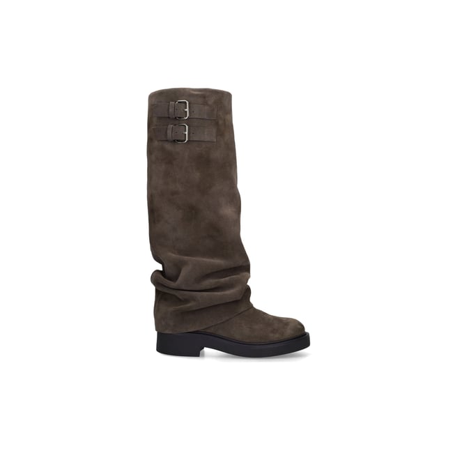 Bottes motardes en daim avec rabat gris <span itemprop=