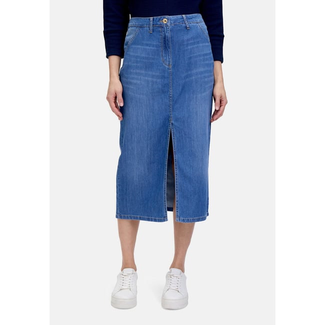 Jupe en jean à effet délavé bleu <span itemprop=
