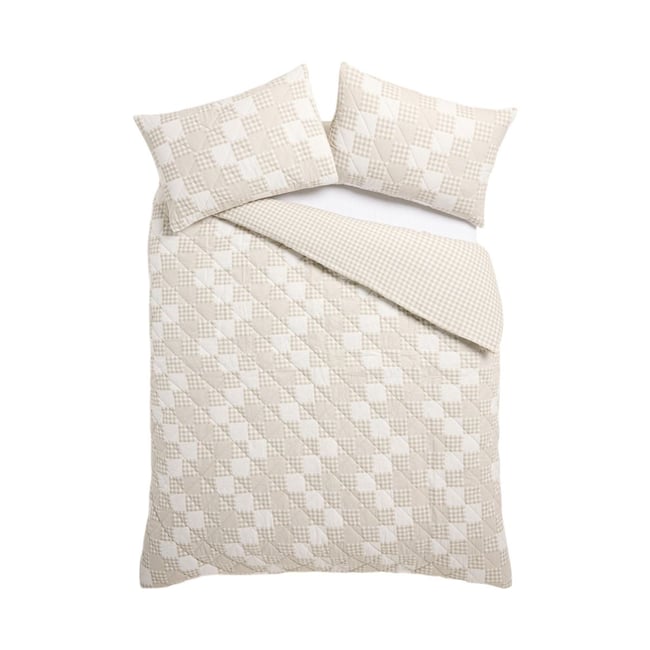 Parure housse vichy matelassée naturel <span itemprop=
