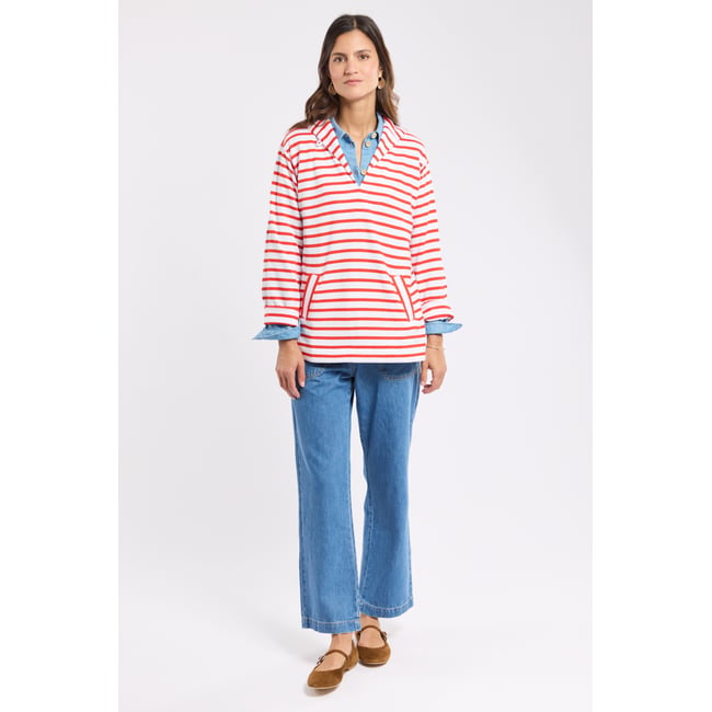 Marinière col vareuse en coton rustique blanc/carminio <span itemprop=