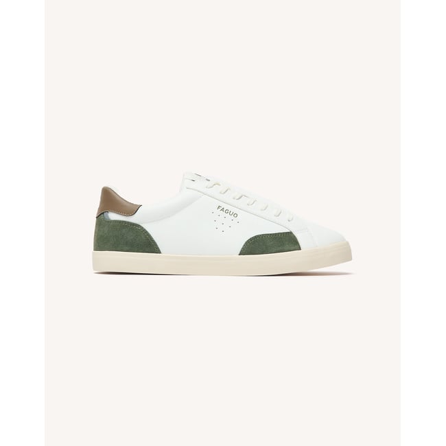 Tennis basses blanc et kaki <span itemprop=