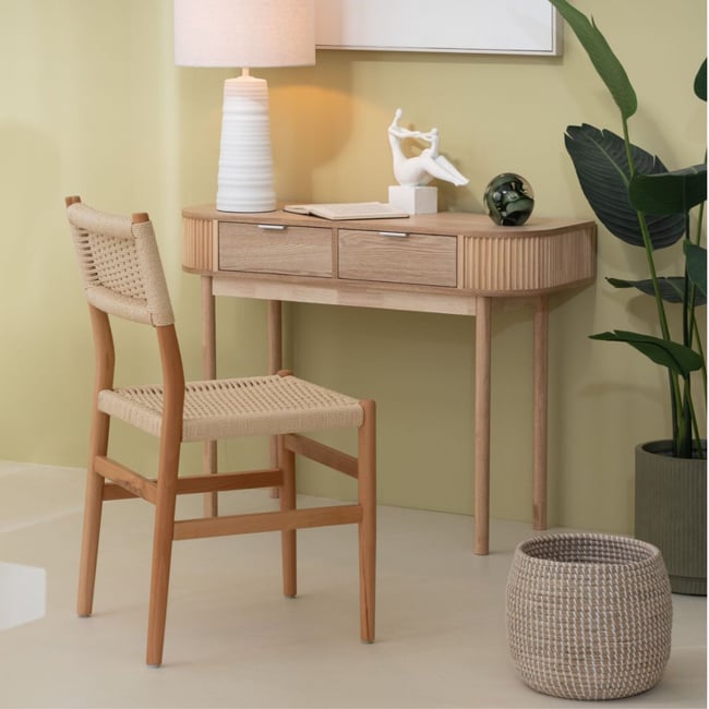 Console en bois naturel 2 tiroirs - ORIGAMI Couleur bois clair <span itemprop=