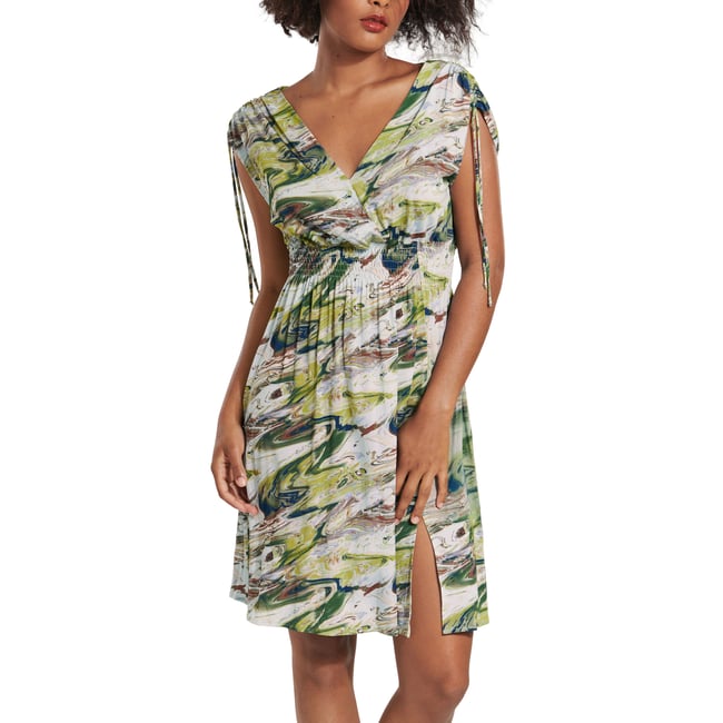 Robe estivale manches courtes Indonesia vert <span itemprop=