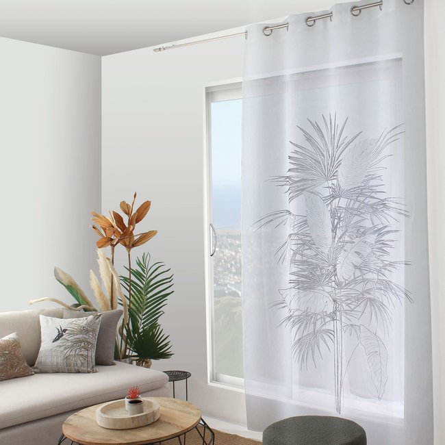 Voilage à oeillets imprimé palmiers gris anthracite <span itemprop=