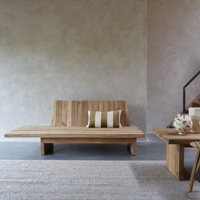 Banquette en teck massif recyclé, 3 places JOAQUIN Couleur naturel <span itemprop=