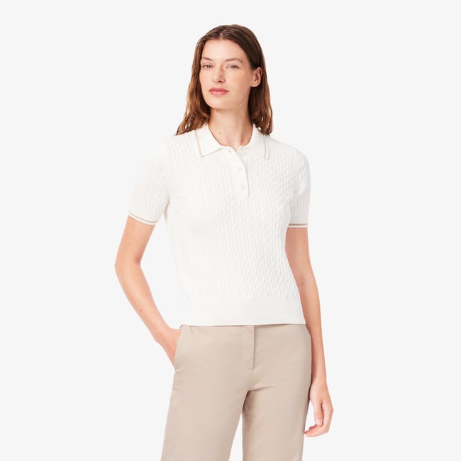 Pull col polo maille torsadée rayures - LACOSTE