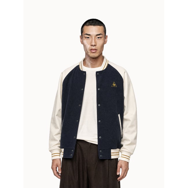 Bomber bi-matière Le Coq Sportif x Maradona effet piqué LCS CUP bleu marine <span itemprop=