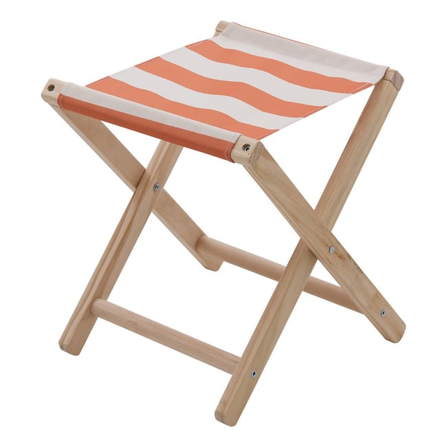 Tabouret pliant en bois et toile rayée orange <span itemprop=