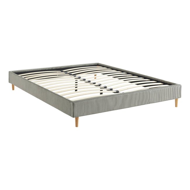 Lit avec sommier à lattes 160 x 200cm velours côtelé (fine côte) MILTON Couleur gris <span itemprop=