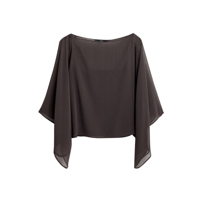 Haut transparent à manches cape et caraco marron chocolat <span itemprop=