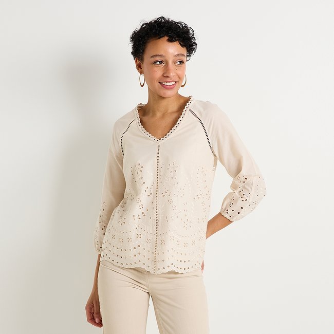 Blouse col V beige <span itemprop=