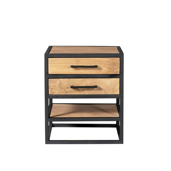 Table de chevet 2 tiroirs en bois clair moderne MILORA Couleur bois naturel <span itemprop=
