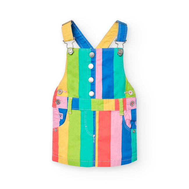 Robe chasuble en coton avec imprimé rayures multicolore <span itemprop=
