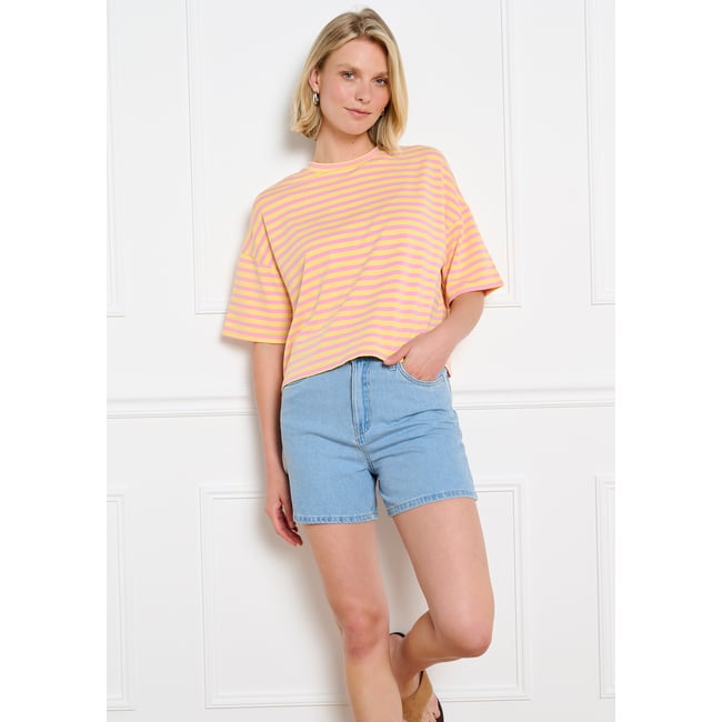 T-shirt rayé ample jaune pastel <span itemprop=