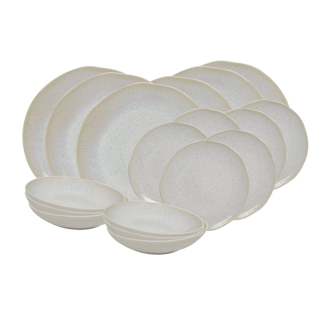Service d'assiettes 18 pièces, NUAGE Couleur beige <span itemprop=