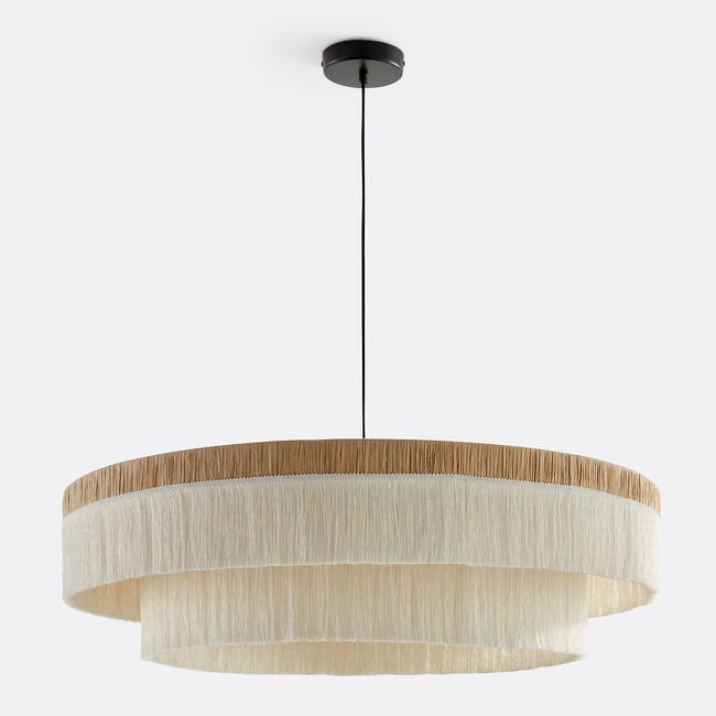Suspension frangée en raphia Ø86 cm, Kavi Couleur naturel/crème <span itemprop=