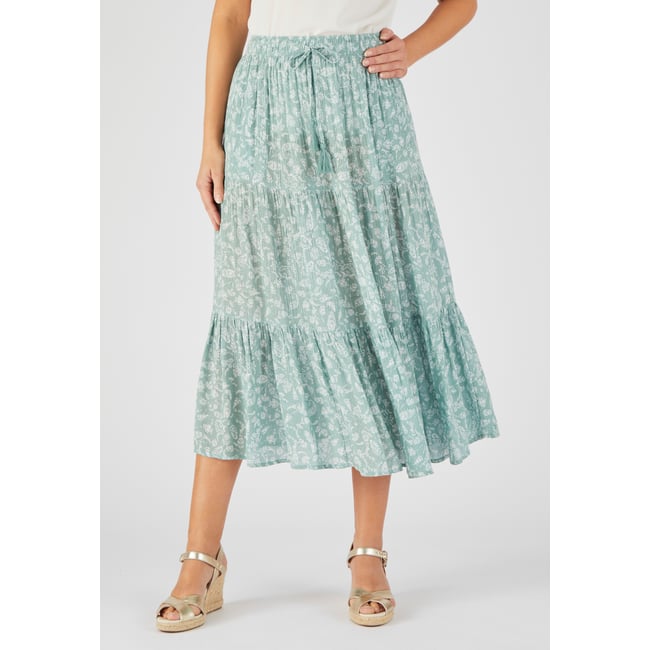 Jupe crépon pure viscose vert indien <span itemprop=